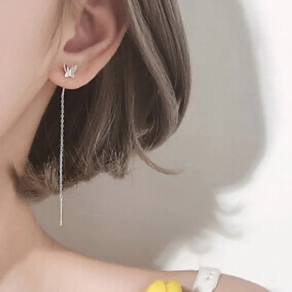 NWT STERLING SILVER TASSEL BUTTERFLY EARRINGS - Picture 5 of 5